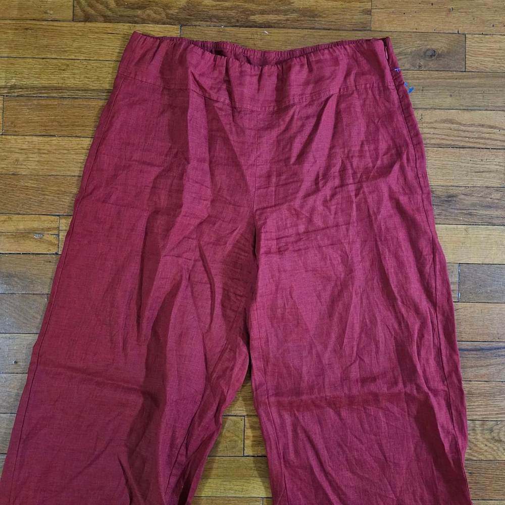 Eileen Fisher Petite Red Organic Linen Wide Leg Pants SP - Picture 2 of 8